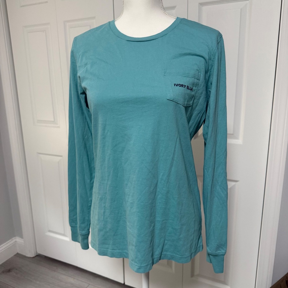 New Ivory Ella Aqua Blue Paisley Floral Elephant long sleeve Small women's shirt - Picture 2 of 8